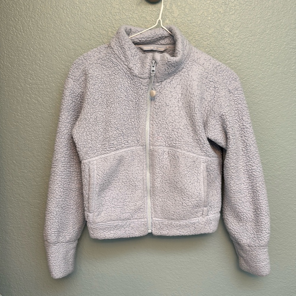 ATHLETA GIRL SO TOASTY TUGGA SHERPA JACKET size 7 small light blue